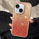 For iPhone 15 Plus PC Lens Ring Gradient Shell Texture 3 in 1 Phone Case(Orange)
