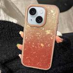 For iPhone 14 PC Lens Ring Gradient Shell Texture 3 in 1 Phone Case(Orange)