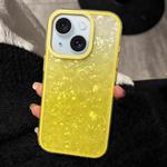 For iPhone 14 PC Lens Ring Gradient Shell Texture 3 in 1 Phone Case(Yellow)