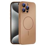 For iPhone 15 Pro Thin Circle MagSafe Skin-feel AG Glass Phone Case(Desert Gold)
