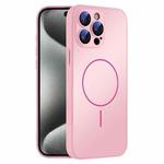 For iPhone 15 Pro Thin Circle MagSafe Skin-feel AG Glass Phone Case(Pink)