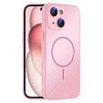 For iPhone 15 Plus Thin Circle MagSafe Skin-feel AG Glass Phone Case(Pink)