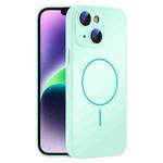 For iPhone 14 Thin Circle MagSafe Skin-feel AG Glass Phone Case(Light Cyan)