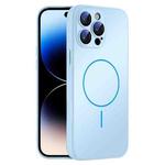 For iPhone 14 Pro Max Thin Circle MagSafe Skin-feel AG Glass Phone Case(Sky Blue)