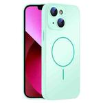 For iPhone 13 Thin Circle MagSafe Skin-feel AG Glass Phone Case(Light Cyan)