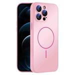For iPhone 12 Pro Max Thin Circle MagSafe Skin-feel AG Glass Phone Case(Pink)