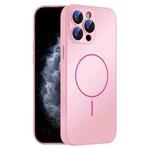 For iPhone 11 Pro Max Thin Circle MagSafe Skin-feel AG Glass Phone Case(Pink)