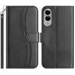 For Samsung Galaxy S25 Edge 5G Dual-Folded S-shape Leather Phone Case(Black)