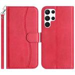 For Samsung Galaxy S25 Ultra 5G Dual-Folded S-shape Leather Phone Case(Rose Red)