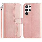 For Samsung Galaxy S25 Ultra 5G Dual-Folded S-shape Leather Phone Case(Rose Gold)