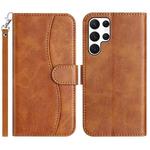 For Samsung Galaxy S25 Ultra 5G Dual-Folded S-shape Leather Phone Case(Brown)