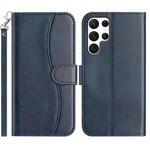 For Samsung Galaxy S25 Ultra 5G Dual-Folded S-shape Leather Phone Case(Navy Blue)