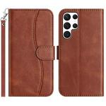 For Samsung Galaxy S23 Ultra 5G Dual-Folded S-shape Leather Phone Case(Coffee)