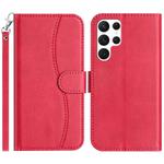 For Samsung Galaxy S22 Ultra 5G Dual-Folded S-shape Leather Phone Case(Rose Red)