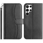 For Samsung Galaxy S22 Ultra 5G Dual-Folded S-shape Leather Phone Case(Black)