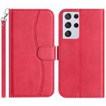 For Samsung Galaxy S21 Ultra 5G Dual-Folded S-shape Leather Phone Case(Rose Red)