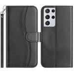 For Samsung Galaxy S21 Ultra 5G Dual-Folded S-shape Leather Phone Case(Black)
