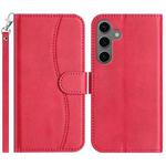 For Samsung Galaxy S24 FE 5G Dual-Folded S-shape Leather Phone Case(Rose Red)