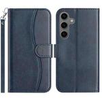 For Samsung Galaxy S24 FE 5G Dual-Folded S-shape Leather Phone Case(Navy Blue)