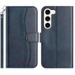 For Samsung Galaxy S23 5G Dual-Folded S-shape Leather Phone Case(Navy Blue)