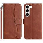 For Samsung Galaxy S23+ 5G Dual-Folded S-shape Leather Phone Case(Coffee)