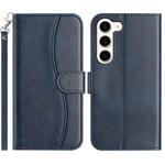 For Samsung Galaxy S23+ 5G Dual-Folded S-shape Leather Phone Case(Navy Blue)