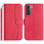 For Samsung Galaxy S21 5G Dual-Folded S-shape Leather Phone Case(Rose Red)