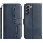 For Samsung Galaxy S21 5G Dual-Folded S-shape Leather Phone Case(Navy Blue)