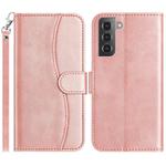 For Samsung Galaxy S21 FE 5G Dual-Folded S-shape Leather Phone Case(Rose Gold)