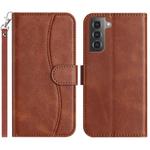 For Samsung Galaxy S21 FE 5G Dual-Folded S-shape Leather Phone Case(Coffee)