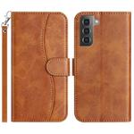 For Samsung Galaxy S21 FE 5G Dual-Folded S-shape Leather Phone Case(Brown)
