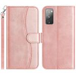For Samsung Galaxy S20 FE Dual-Folded S-shape Leather Phone Case(Rose Gold)