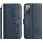 For Samsung Galaxy S20 FE Dual-Folded S-shape Leather Phone Case(Navy Blue)