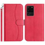 For Samsung Galaxy S20 Ultra Dual-Folded S-shape Leather Phone Case(Rose Red)