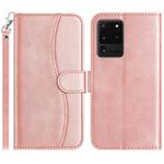 For Samsung Galaxy S20 Ultra Dual-Folded S-shape Leather Phone Case(Rose Gold)