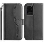 For Samsung Galaxy S20 Ultra Dual-Folded S-shape Leather Phone Case(Black)
