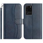 For Samsung Galaxy S20 Ultra Dual-Folded S-shape Leather Phone Case(Navy Blue)