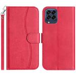 For Samsung Galaxy M33 Dual-Folded S-shape Leather Phone Case(Rose Red)