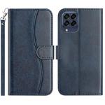 For Samsung Galaxy M33 Dual-Folded S-shape Leather Phone Case(Navy Blue)