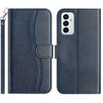 For Samsung Galaxy M23 Dual-Folded S-shape Leather Phone Case(Navy Blue)