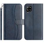 For Samsung Galaxy M32 Dual-Folded S-shape Leather Phone Case(Navy Blue)