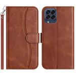 For Samsung Galaxy M53 Dual-Folded S-shape Leather Phone Case(Coffee)