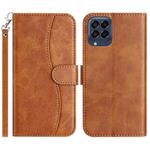 For Samsung Galaxy M53 Dual-Folded S-shape Leather Phone Case(Brown)