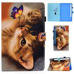 For Samsung Galaxy Tab S8 / Galaxy Tab S7 T870 Colored Drawing Stitching Horizontal Flip Leather Case with Holder & Card Slots & Sleep / Wake-up Function(Butterfly Cat)