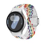 For Samsung Galaxy Watch 5 Pro / 6 / 7 Kalebol Button Braided Loop Magnetic Buckle Watch Band(White Rainbow)