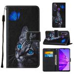 For OPPO Realme 5 / C3 / 6i Cross Texture Painting Pattern Horizontal Flip Leather Case with Holder & Card Slots & Wallet & Lanyard(Blue Butterfly Cat Eye)