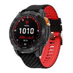 For Garmin Fenix 7 22mm Kalebol Two Color Carbon Fiber Print Silicone Watch Band(Black Red)