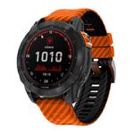For Garmin Fenix 7X 26mm Kalebol Two Color Carbon Fiber Print Silicone Watch Band(Orange Black)