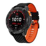 For Garmin Fenix 7X 26mm Kalebol Two Color Carbon Fiber Print Silicone Watch Band(Black Orange)
