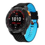 For Garmin Fenix 7X 26mm Kalebol Two Color Carbon Fiber Print Silicone Watch Band(Black Sky Blue)